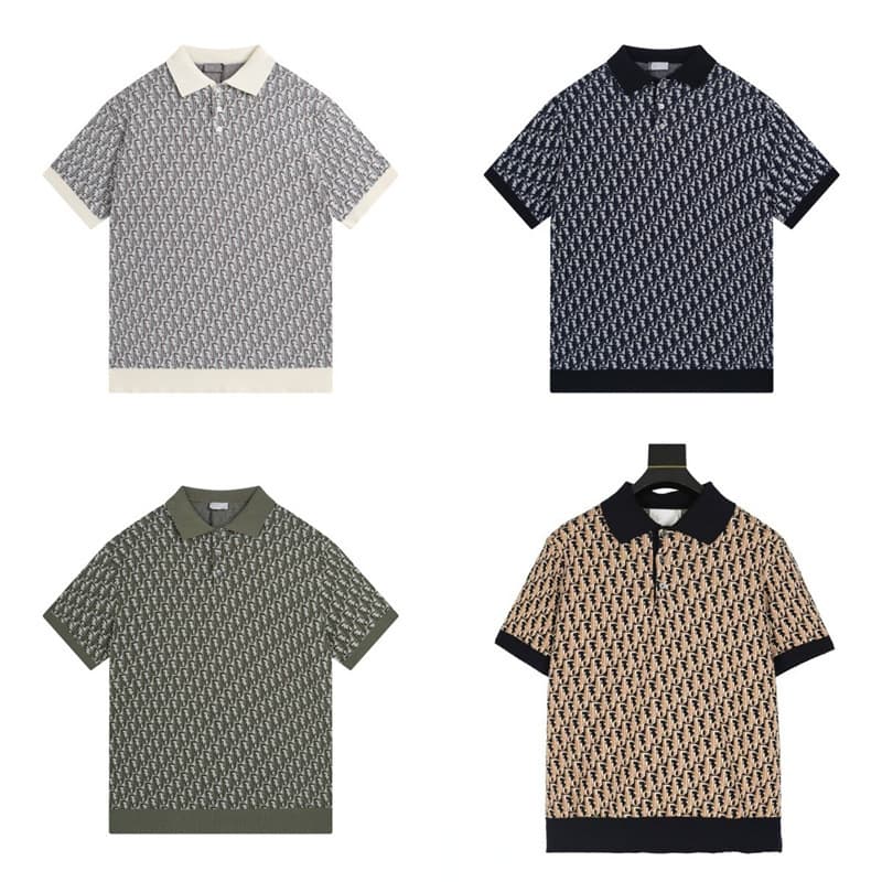 Cross-border · Correct Version · High-quality Dijia Logo Jacquard Full-Print Knitted Casual Loose Short-Sleeve Polo Shirt