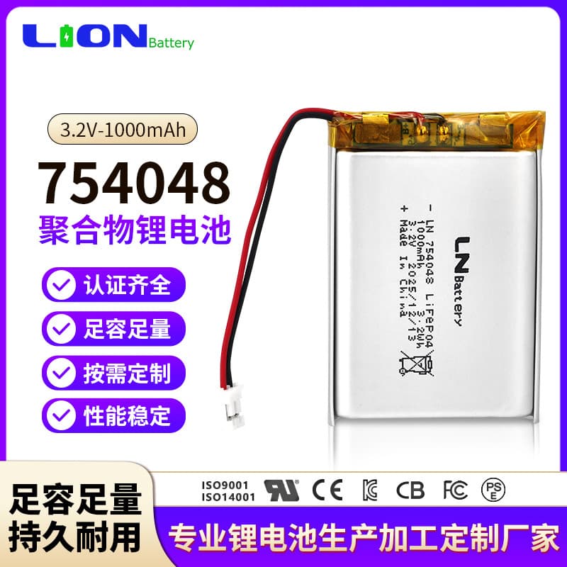 754048 Polymer Lithium Battery 1000mAh High Capacity for Watch Beauty Device MP4 Player Lithium Iron Phosphate Cell