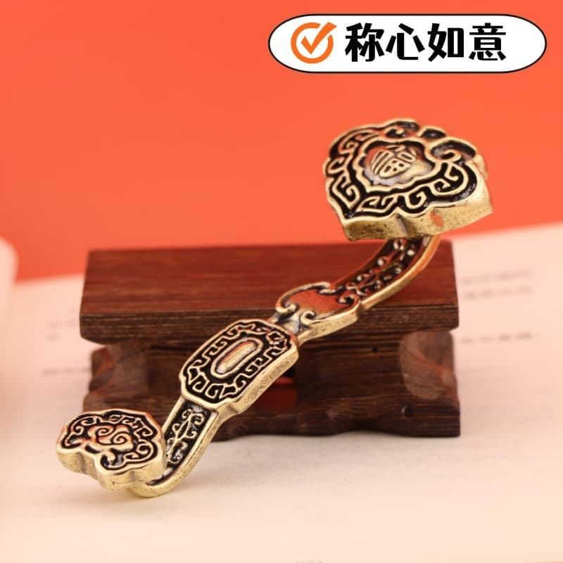 Brass Ruyi Scepter Hand Piece Office Desktop Decorative Ornament Symbolizing Creative Life Satisfaction Brass Sculpture