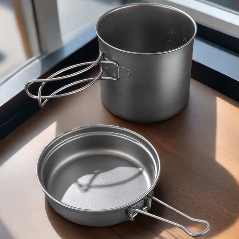 Outdoor Pure Titanium Soup Pot Camping Cookware Set Portable Foldable Cookset Picnic Titanium Pot Utensils