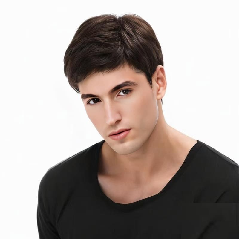 Tiktok Cross-border E-commerce Supply Men's Wig with Side Bangs Handsome Short Straight Hair European and American Fashion Synthetic Full Wig