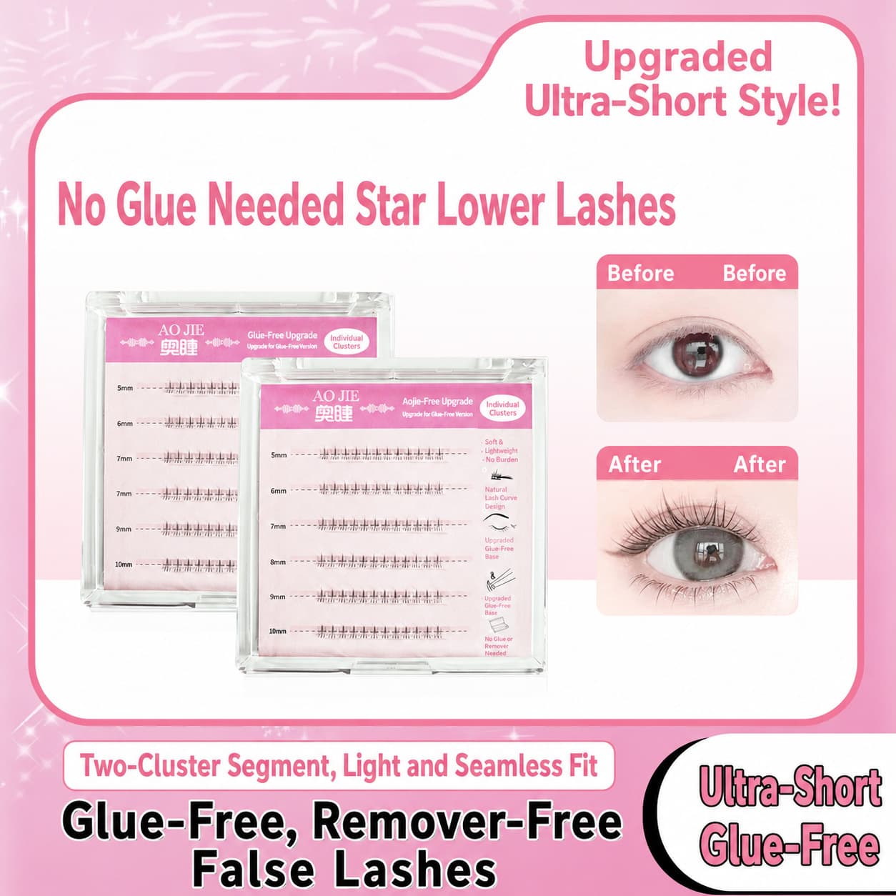 Glue-Free Short Star Airy Lower Lashes, Bionic Ultra-Fine Natural Lashes, Clear and Natural Look