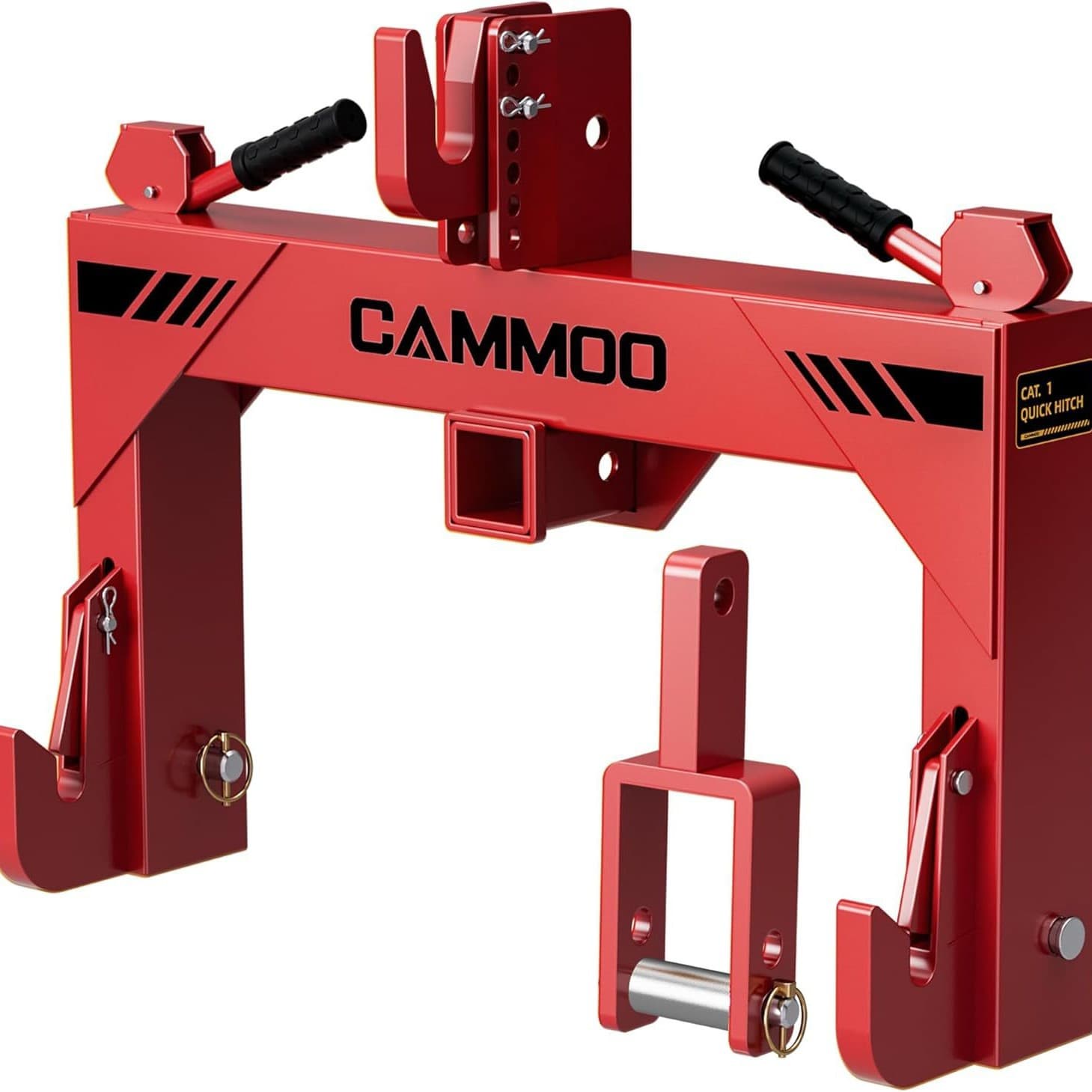 Quick-connect device for triangular tow hooks on agricultural tractors, suitable for Class I supporting equipment.
