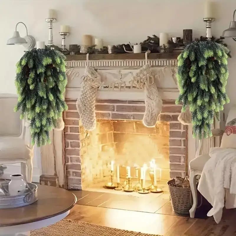Christmas Decoration Hanging Ornaments Artificial Wall-mounted Pine Needles with Berries Nordic Pine Vines Christmas Decorations