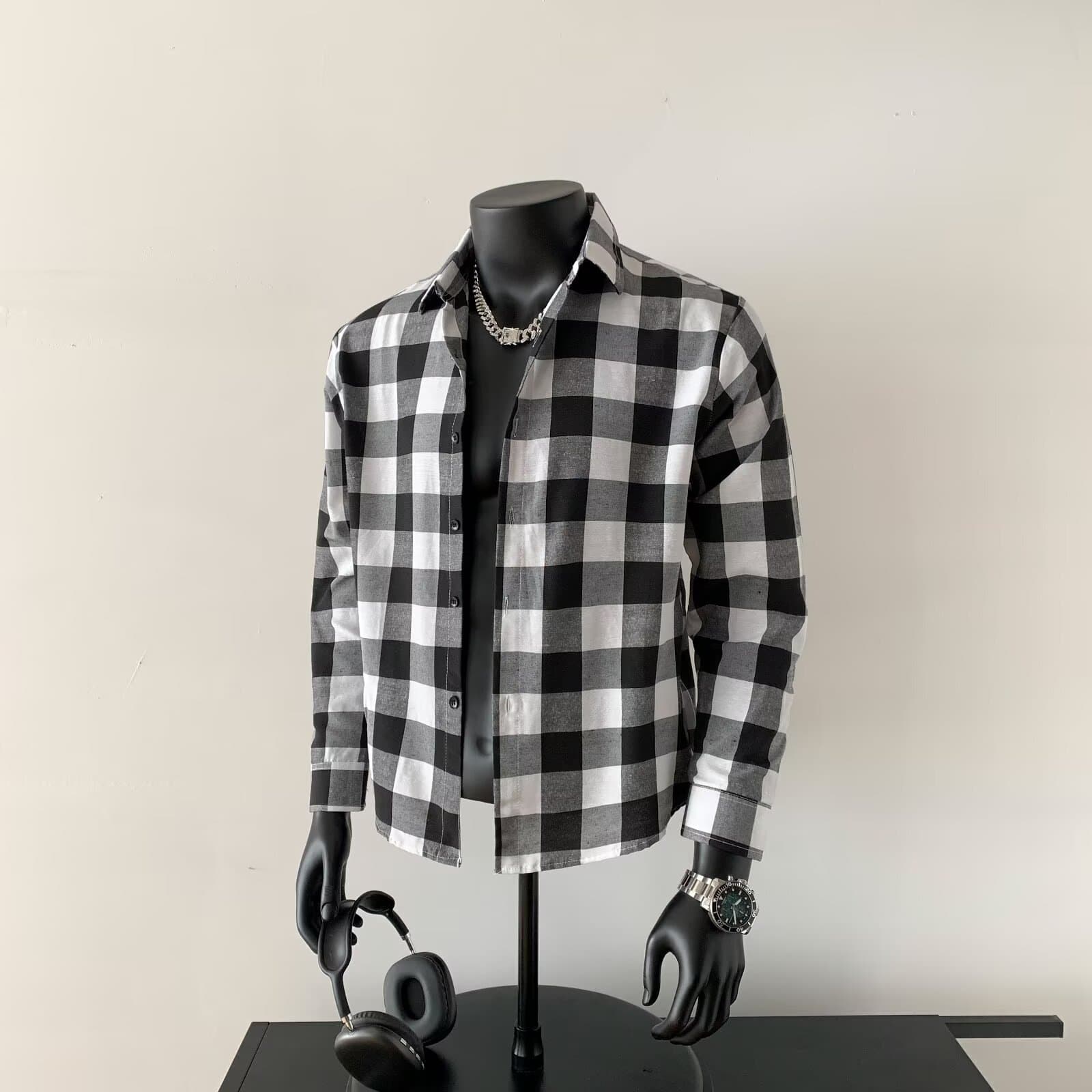 2026 Spring/Autumn Brushed Plaid Shirt for Men Slim Fit Long Sleeve Casual Jacket Top