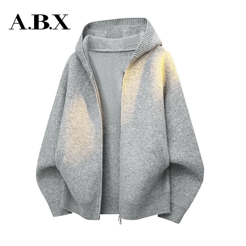 Abx High Street Autumn and Winter Knitted American Retro Zipper Cardigan Men's Trendy Brand Hooded Knitwear Loose Knitted Knitwear Jacket