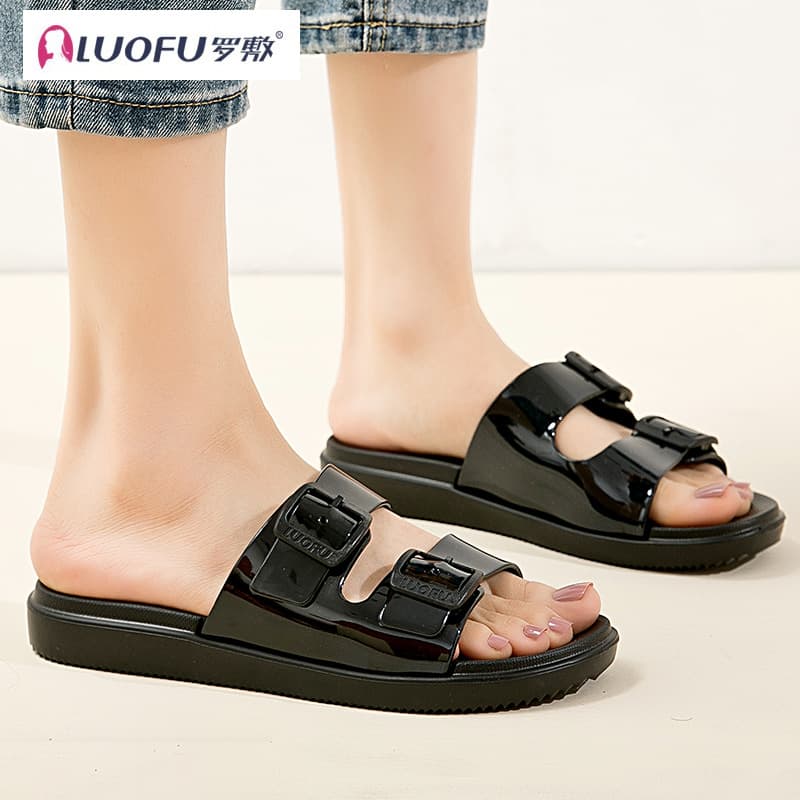 Zheng Luofu Retro Flat One-Strap Sandals for Women, Summer Outdoor Wear, Non-Fatiguing, Open-Toe, Double-Buckle Beach Shoes