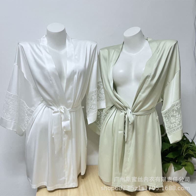 Ice Silk Robe Women 2026 Summer New Premium Light Luxury Lace Trim Solid Satin Loose Home Morning Robe