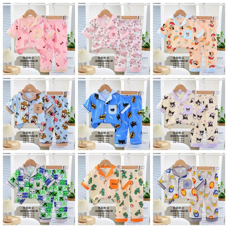 Pajamas for kids children's clothing 2026 children's pajamas casual summer style open button short-sleeved trousers home wear