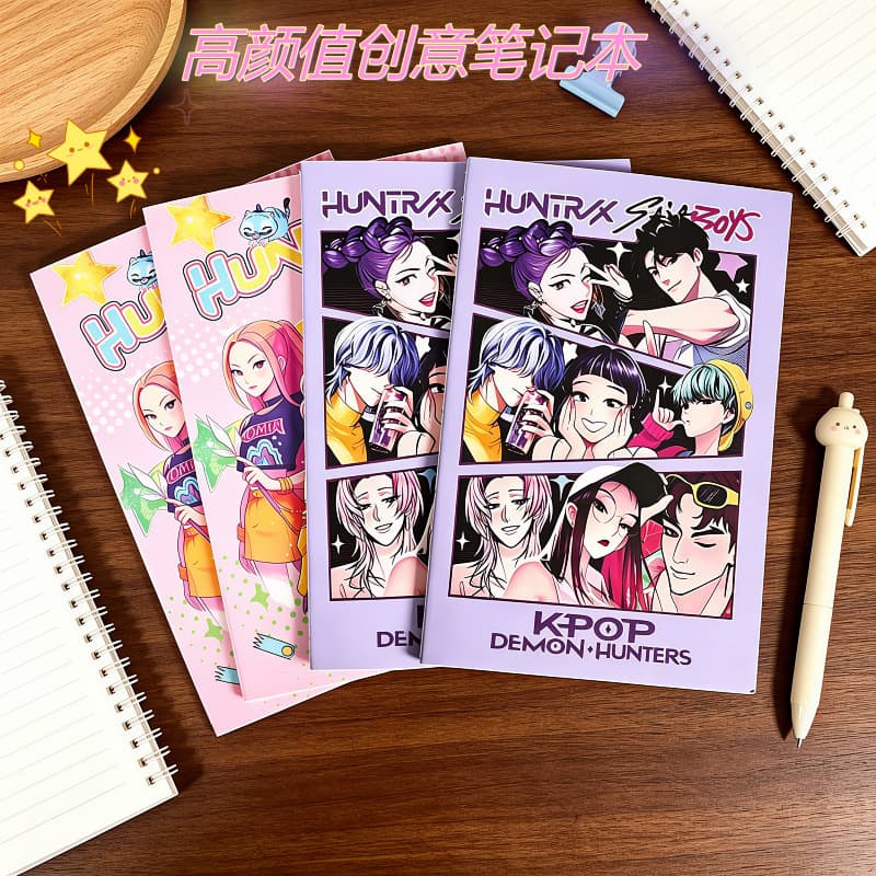 High-Aesthetic Cross-Border Demon Hunter Girl Group A5 Thread-Bound Notebook, Practical Softcover Writing Book for Elementary Students, Learning Reward Small Gift