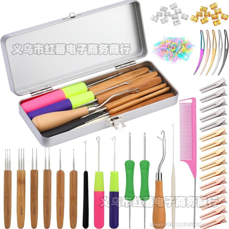 New hot-selling wig with tongue crochet hooks (0.5mm & 0.75mm) - wig braiding, dreadlocks, and hair extension crochet tool set.