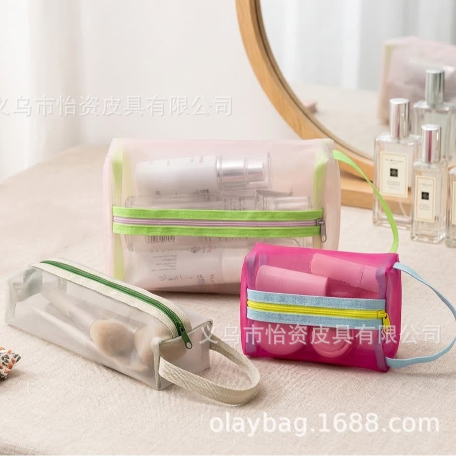Multi-Size Transparent PVC Mesh Cosmetic Bag 3-Piece Set Waterproof Portable Travel Toiletry Organizer