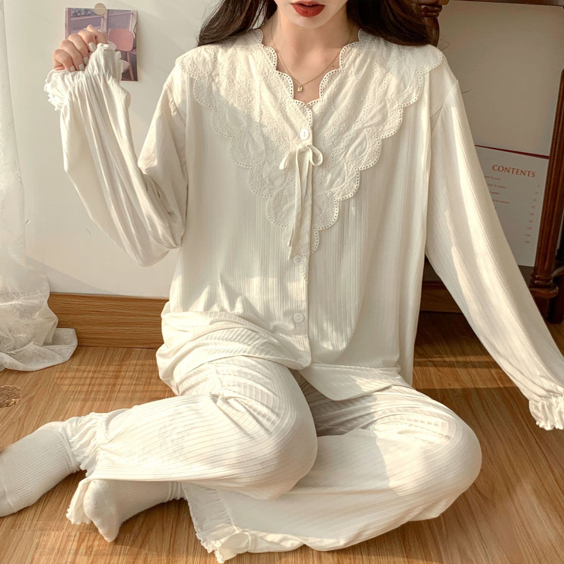【3215 In Stock】Maternity Nursing Pajamas for Women Summer Thin Postpartum Modal Maternity Wear Ribbed Home Clothes
