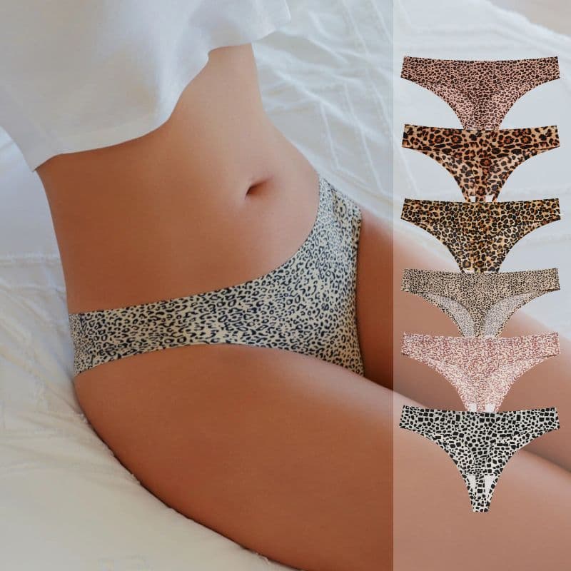 Leopard Print Thong Sexy Ice Silk Seamless Breathable Panties Women Hot Charming T-Back Soft Comfortable G-String Panties Export