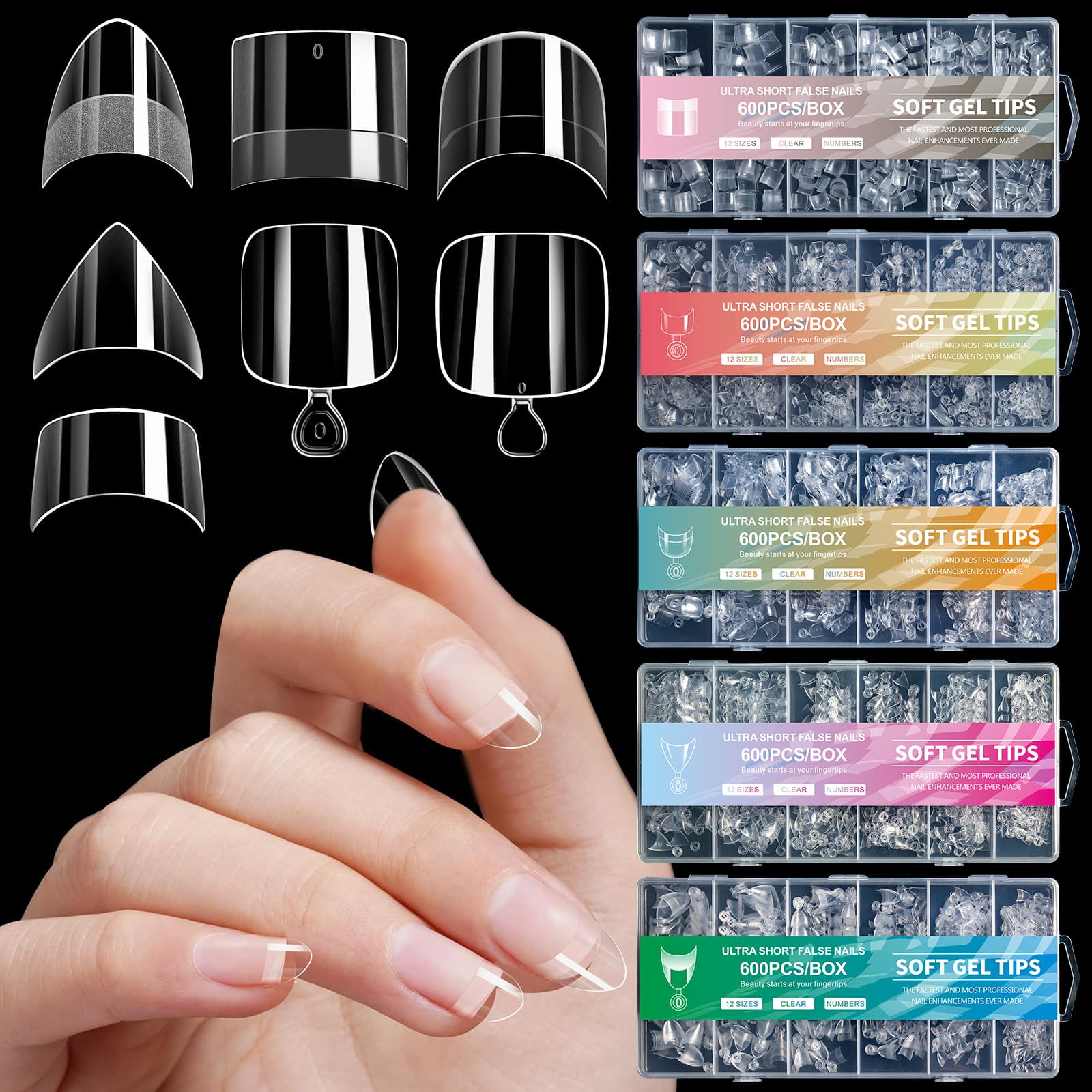 Ultra-Short False Nails European American Style 600pcs No Carving Needed Transparent Starry Sky Design