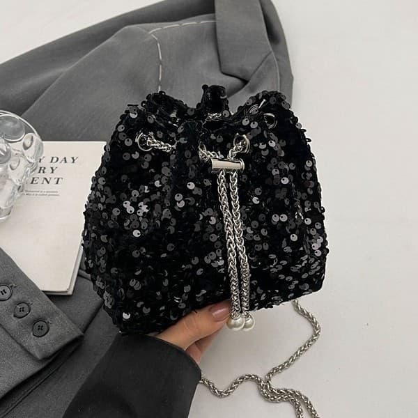 Fashionable personality sequined bag for women 2025 new Korean style bucket bag, foreign style shoulder bag, trendy crossbody evening bag