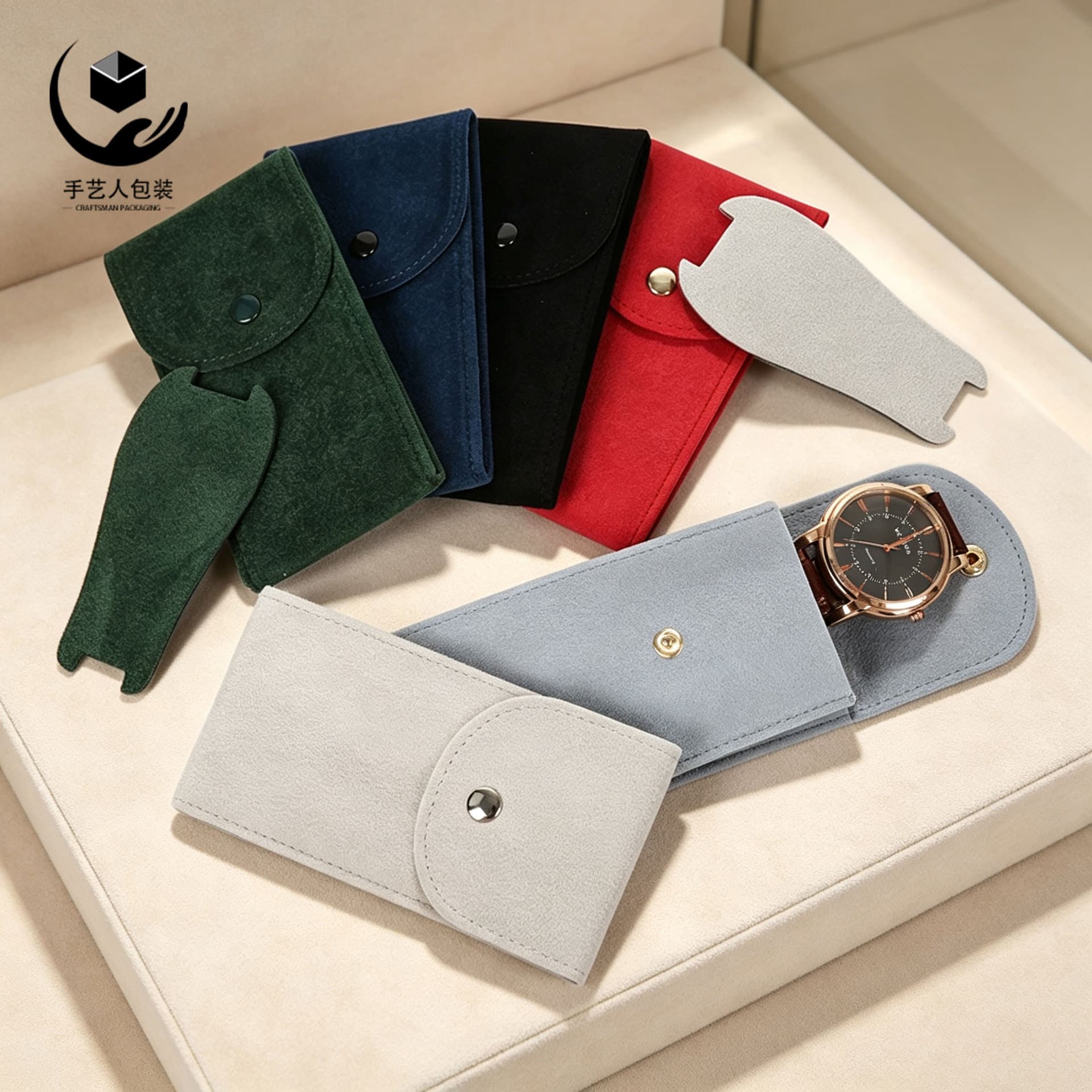 Anti-scratch portable thickened double-sided watch storage bag beads velvet snap button watch mechanical watch watch storage bag