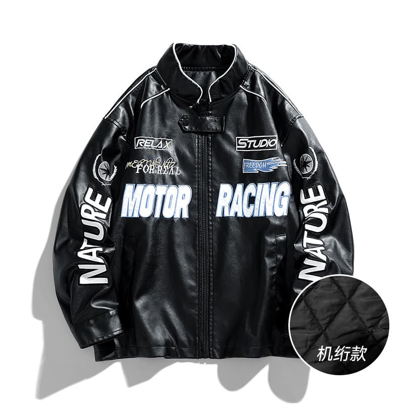 Men's PU Leather Jacket Spring Autumn Street Pilot Motorcycle Coat Cotton-Lined Thickened Windbreaker Casual Retro Style