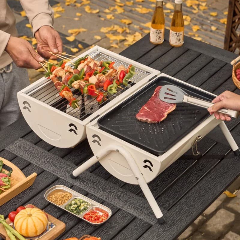 Small Portable Outdoor Charcoal Grill with Foldable Chimney, Camping Barbecue Grill