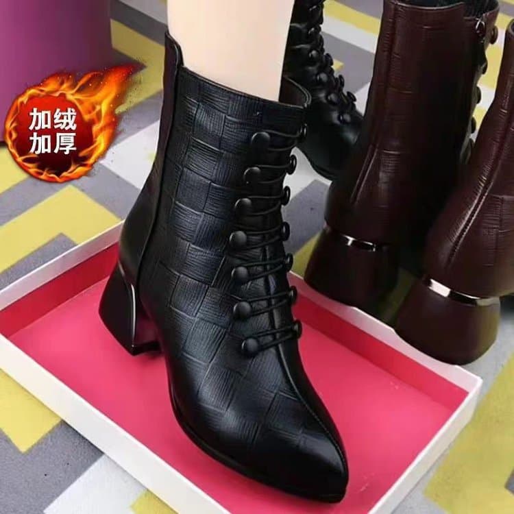 2025 Autumn Winter New Foreign Trade Boots Women Velvet Short Boots Mid-Calf Women Fashion Boots Cross-Border