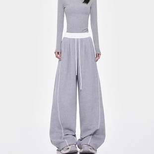 American-style Drawstring Wide-leg Sweatpants for Women, 2025 Spring/Autumn/Winter, High-waist Loose Straight-leg Jogger Long Pants