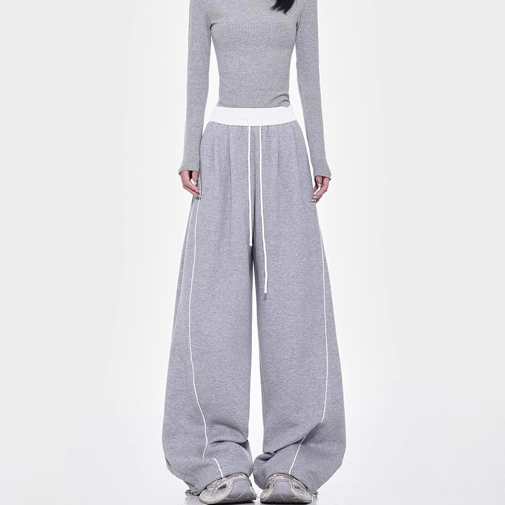 American drawstring wide-leg sports pants for women 2025 spring, autumn and winter high-waisted loose straight-leg casual trousers