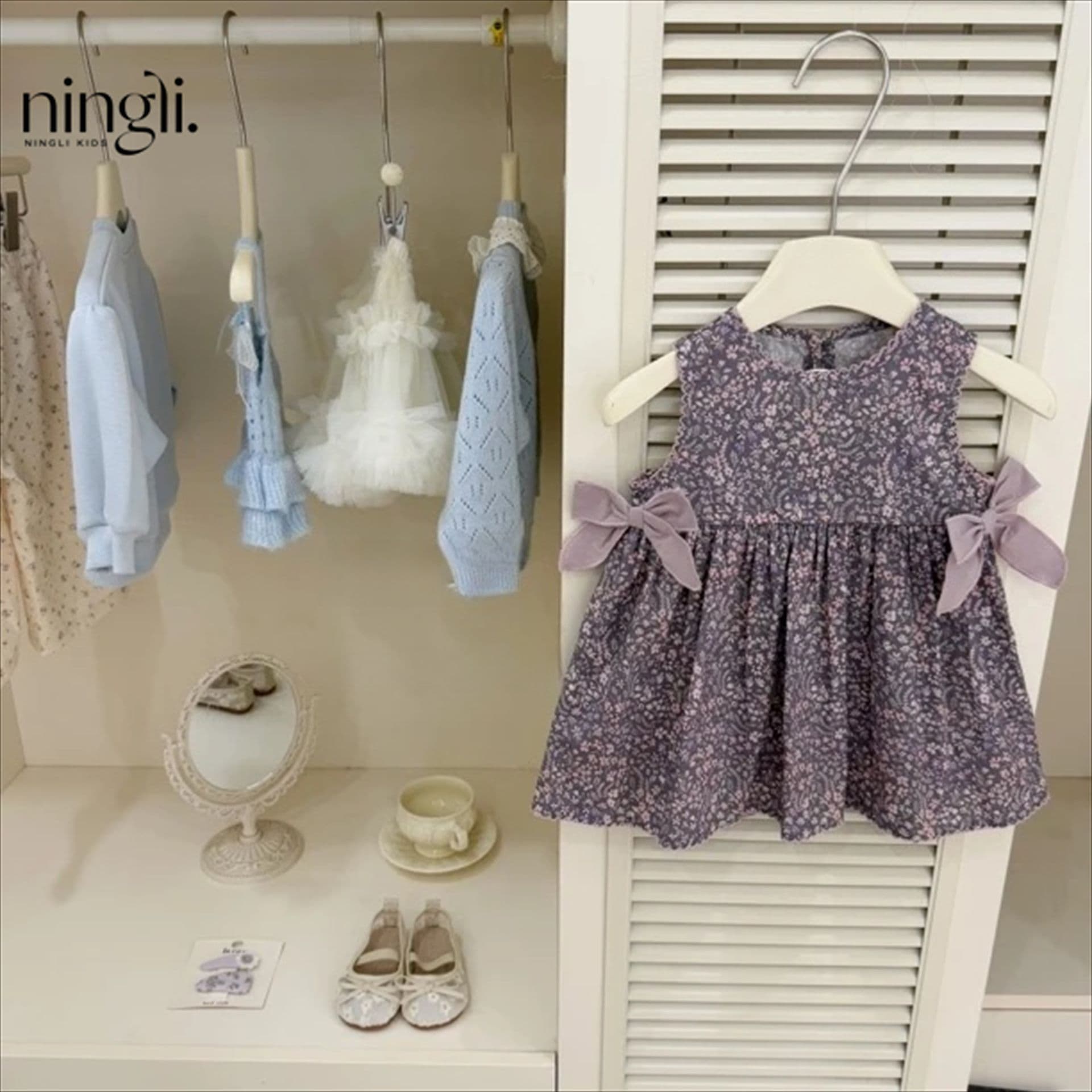 Ningli New Girls Sweet Floral Dress Summer New Baby Bow Tank Top Dress Sleeveless Skirt Cross-border