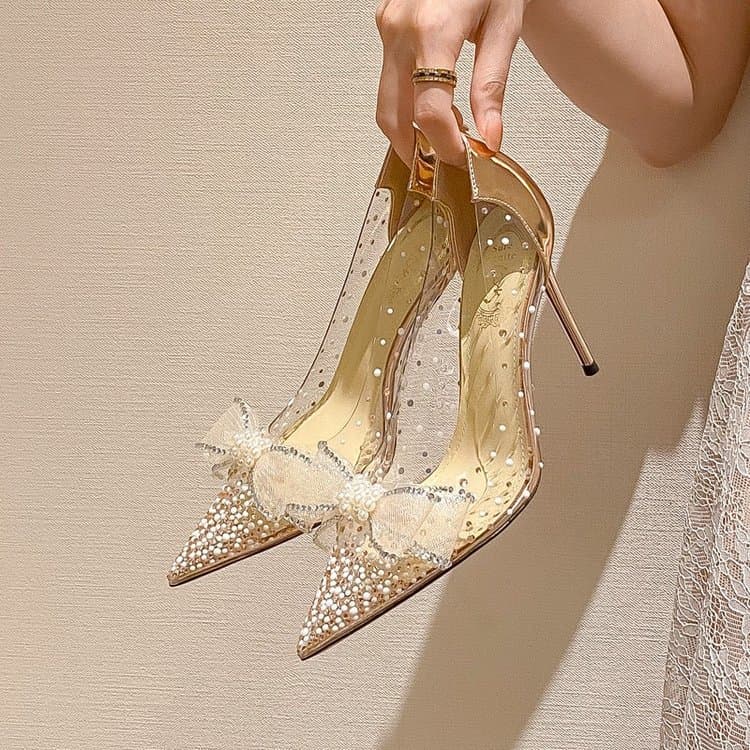 Pointed Toe Wedding Shoes for Women 2025 New Style Bridal High Heels Bride Shoes Bridesmaid Shoes French Crystal Engagement Shoes