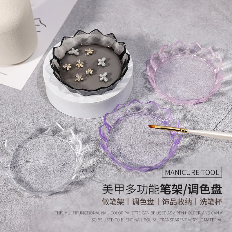 Nail pen holder, nail polish palette, transparent acrylic multifunctional trinket storage tray, manicure pen washing cup