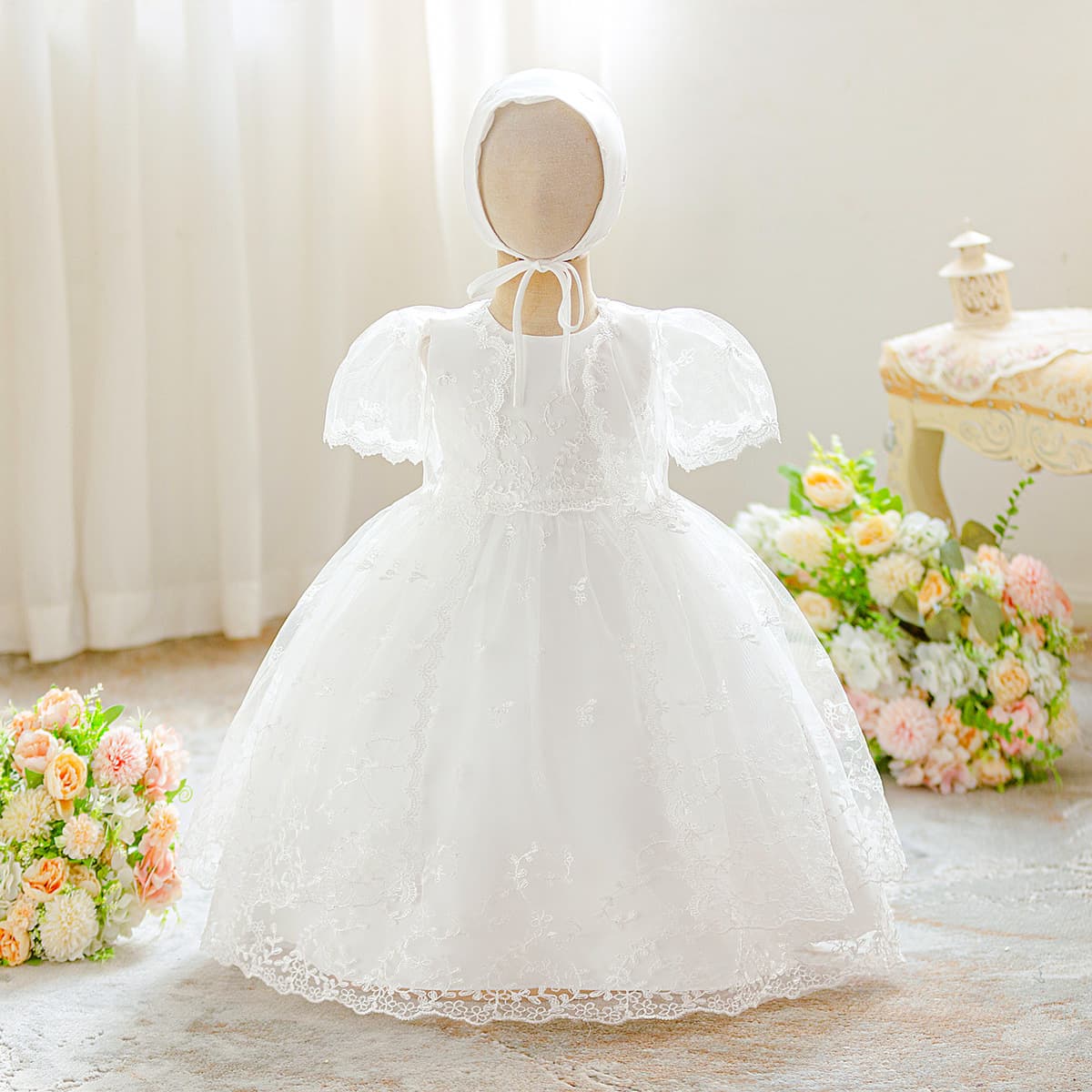 Photo Studio Shooting Newborn Full Moon Banquet Baptism Wedding Mesh Skirt First Birthday Party Girl Dress Princess Dress