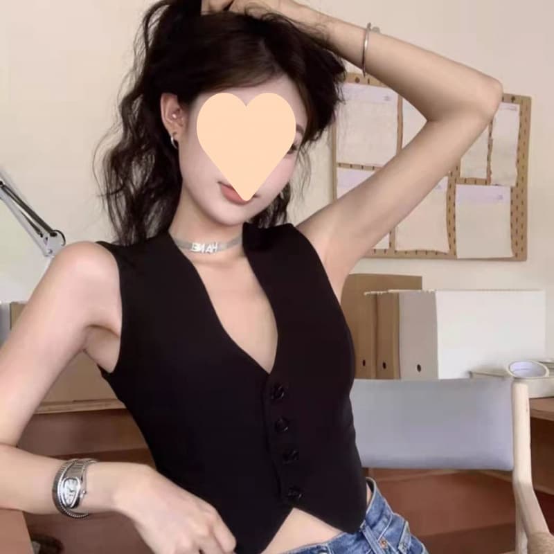 Summer Sexy Trendy Black Blazer Vest Crop Top Loose Sleeveless Crop Top Vest Women's Top