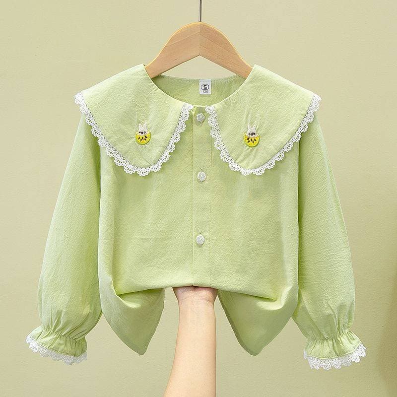 Girls' Blouse New Spring Autumn Long Sleeve Cotton Fashionable Korean Style Versatile Top