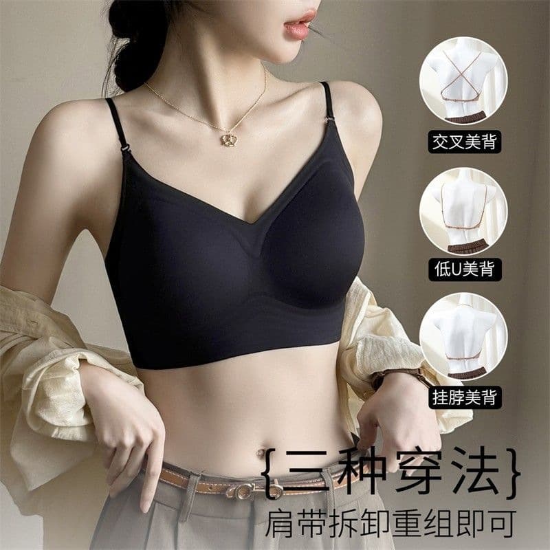Halterneck suspender beautiful back bra for women with small breasts gathered and thickened to look bigger seamless cross u-shaped large backless bra for summer