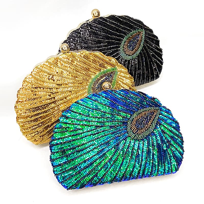 Cross-border Amazon handmade cheongsam sequin clutch bag women's handbag crossbody bag banquet dress evening bag shell