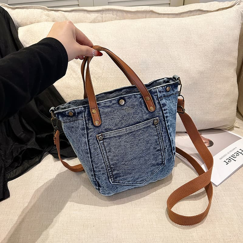 Summer Korean version Dongdaemun textured denim bucket bag 2026 new versatile casual small shoulder crossbody bag