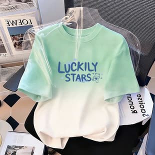 Boys' Short Sleeve T-Shirt Summer Cartoon Print Top, Breathable Loose Pure Cotton Stylish Round Neck Half Sleeve Shirt