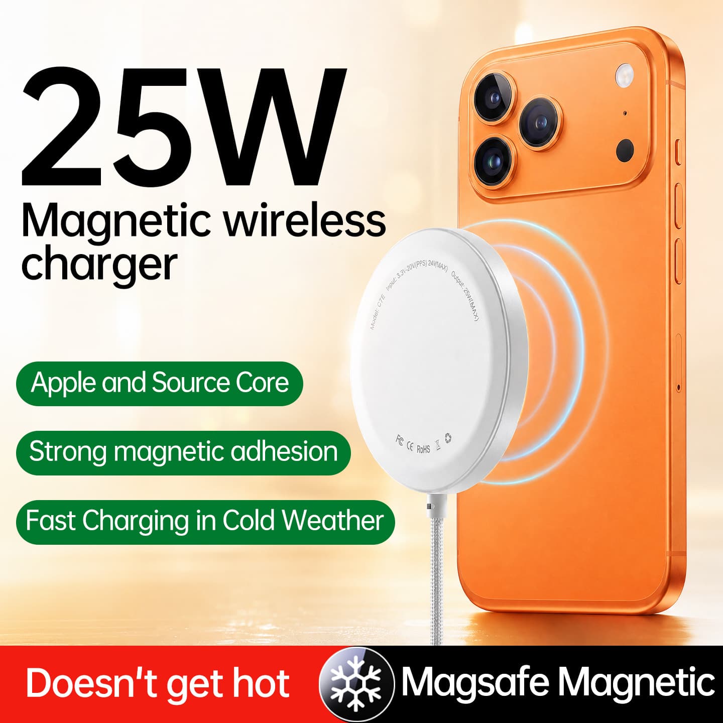 Magnetic Wireless Charger 25W Fast Charging Compatible with Apple 25W Magnetic Wireless Charger