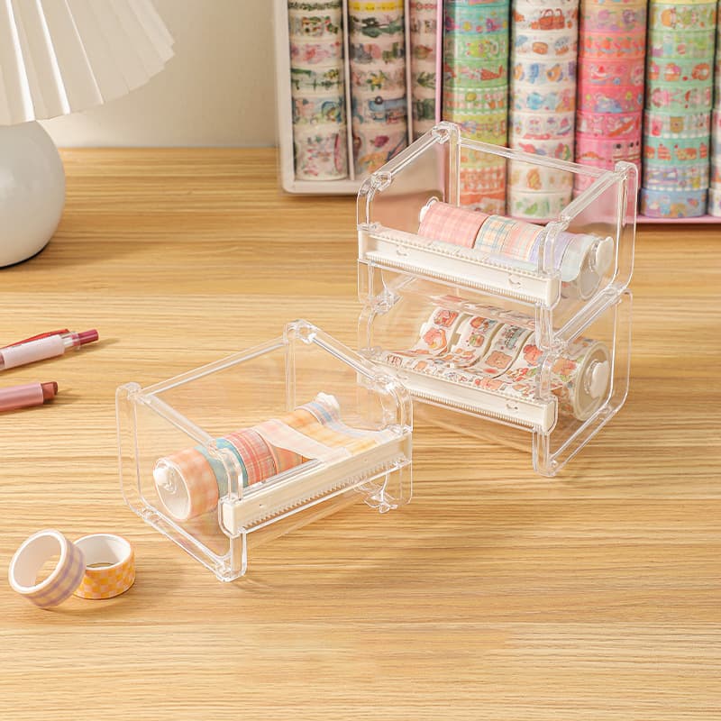 Desktop transparent tape dispenser for flower shop packaging journal tape storage box serrated cutter simple ready-to-use segment