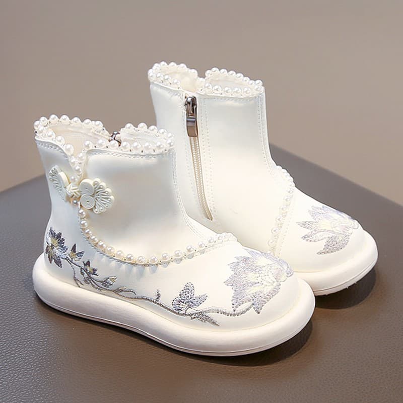Girls' Hanfu Shoes, Children's New Year Winter Shoes, 2025 Winter New Style, Ancient Chinese Style, Baby Fleece-lined Boots, Ancient Costume