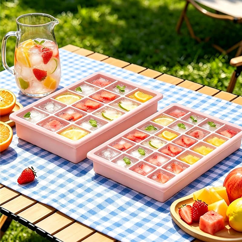 15-Cell Ice Cube Tray Easy Release 24-Cell with Lid Baby Food Container Food-Grade Soft Silicone Popsicle Mold Cross-Border