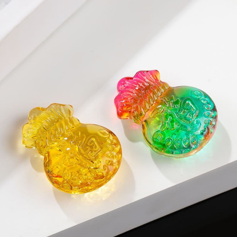 Yellow crystal lucky bag/money bag ornament, auspicious gift for business openings, housewarmings, or living room decorations.