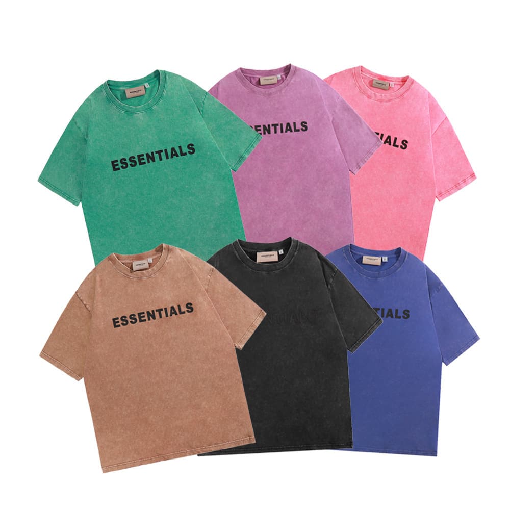 FOG Essentials Silicone Logo Distressed Cotton Short Sleeve T-Shirt for Men and Women Casual Versatile