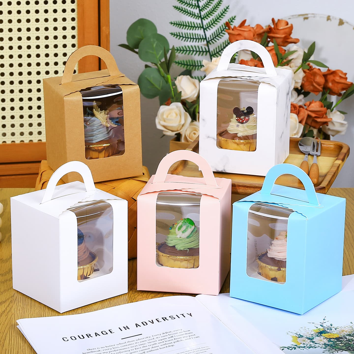 1 Single Portable Muffin Dessert Box Mousse Disposable Window Cupcake Packaging Box Cheesecake Box