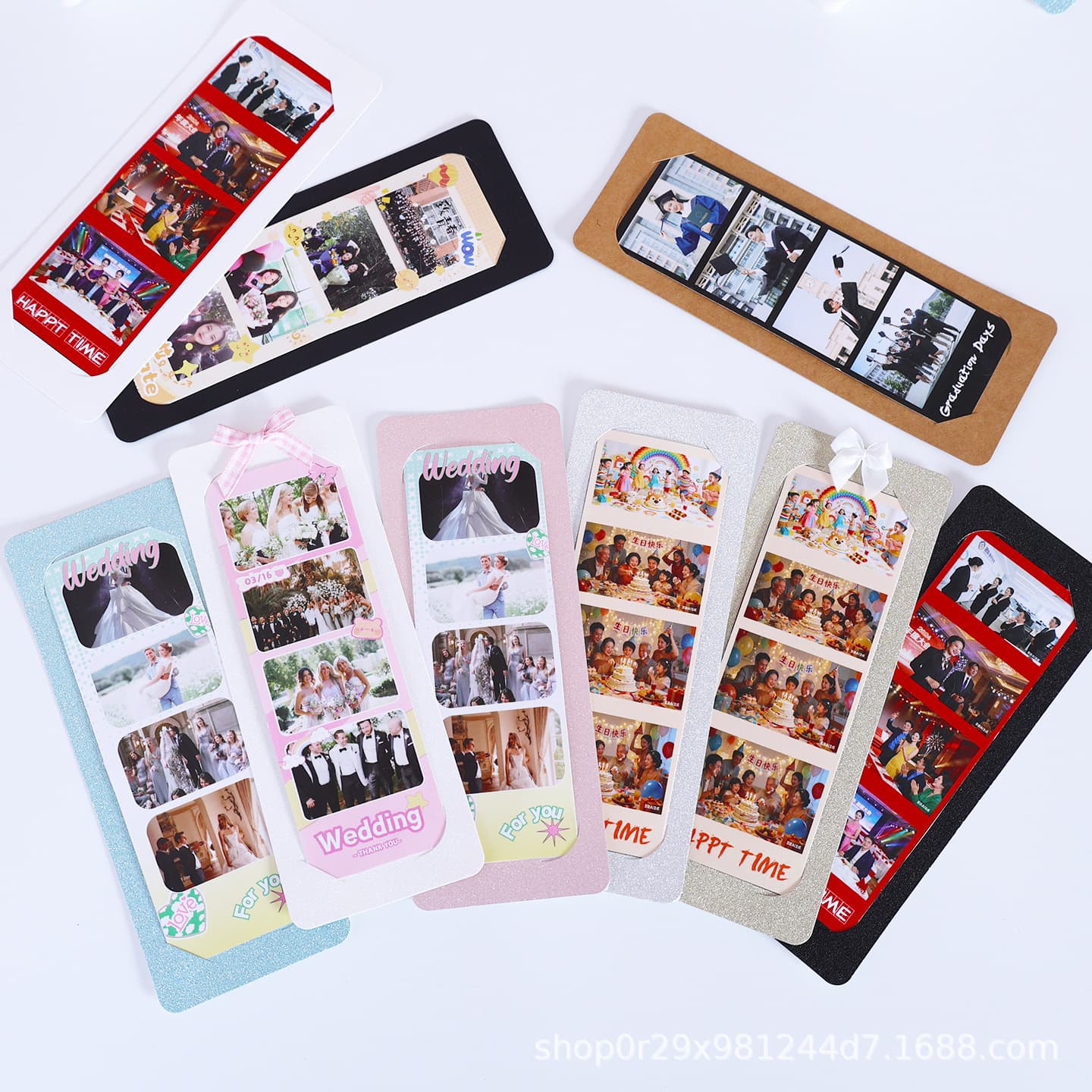 2x6 inch photobooth fine glitter back card wedding three-grid photo decoration Polaroid card sleeve DIY party favor