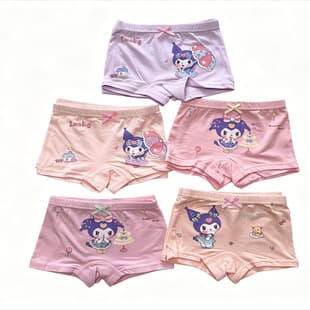 Cotton Girls Boxer Briefs 10-Pack, Cartoon Printed Cotton Children's Underwear, Girls Four-Corner Boxer Briefs