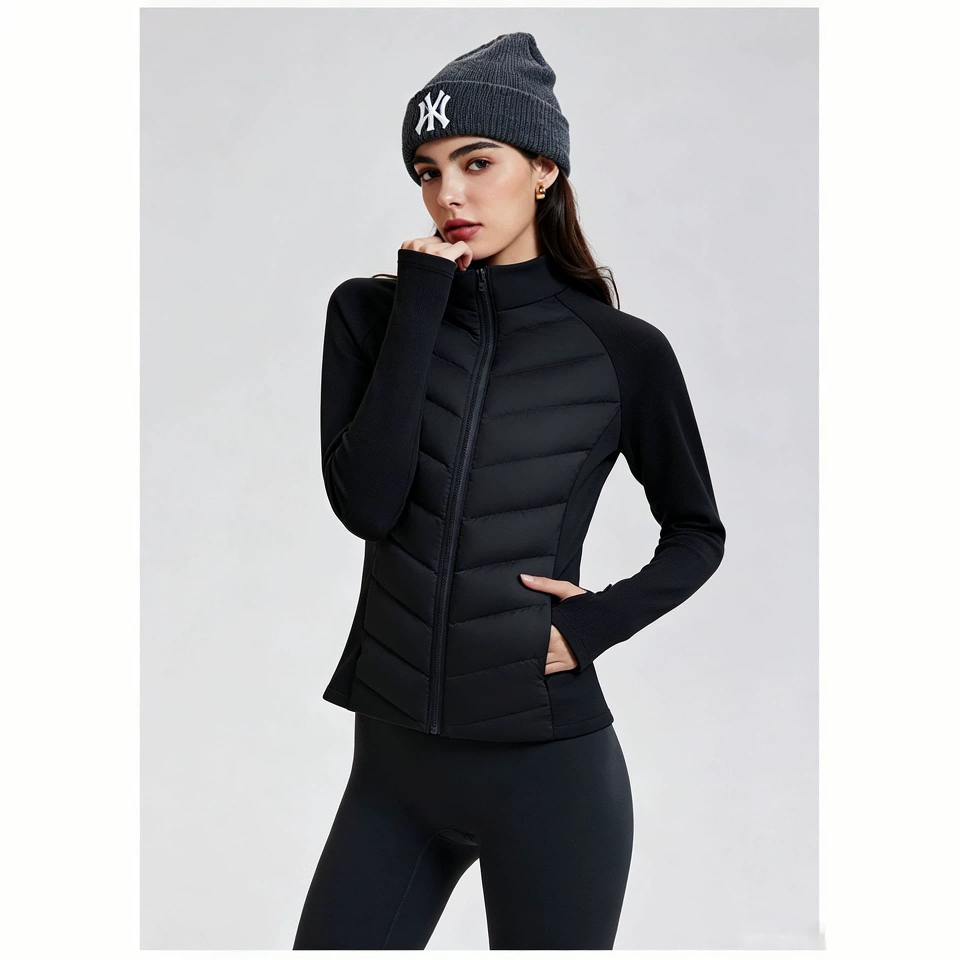 Thin sports cotton clothing for women, windproof and warm inner liner, lightweight outdoor running ribs, slim inner outer jacket