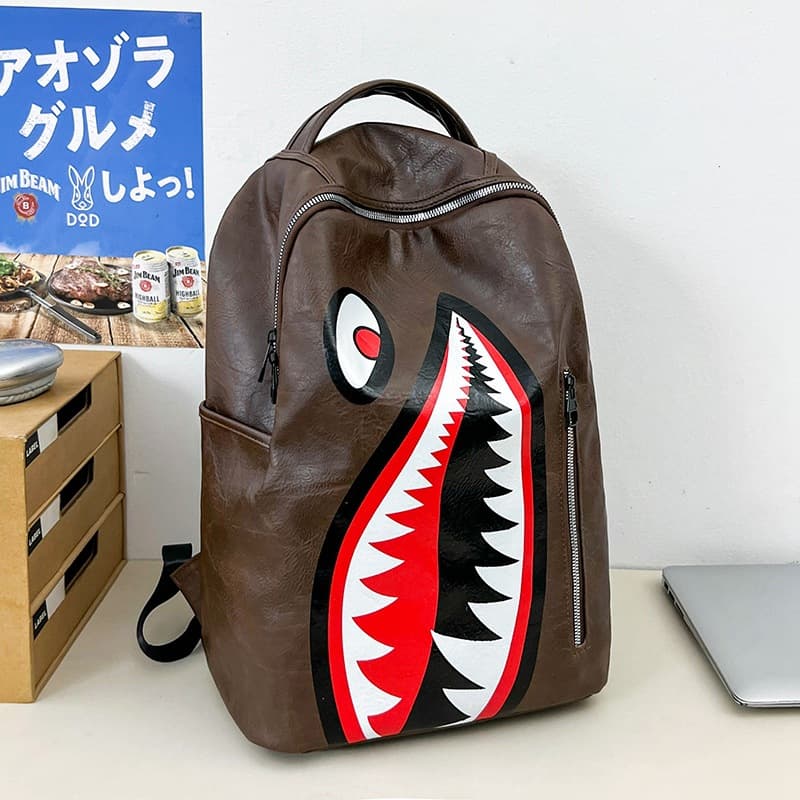 Foreign trade new style backpack, personality, cool shark print, casual school bag, street fashion brand, large capacity travel backpack