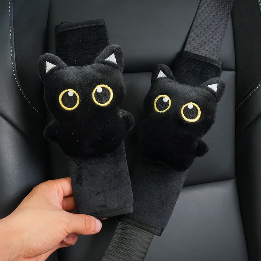 New Black Cat Car Safety Shoulder Pad Plush, Cute Cat Girl Gift Ins Style