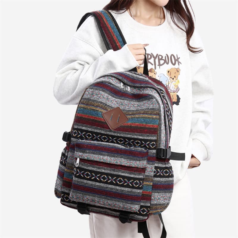 Student School Bag, Travel Trendy Bag, Large-Capacity Crossbody Bag, Cross-Border Ethnic Style Backpack, Casual Plaid Canvas Bag