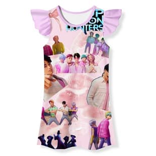2025 Cross-Border Summer Thin Children's Sleep Dress Short Sleeve Ruffle K-POP Huntress Girl Group Girls Sleep Dress DI274